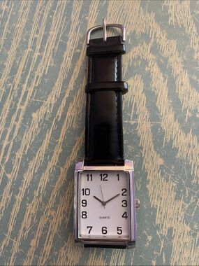 Vintage Large Rectangle Face Watch Faux Leather Unisex